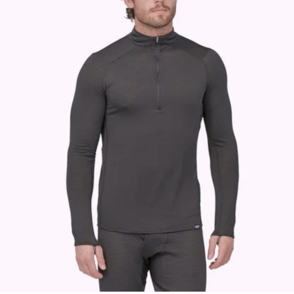 Patagonia men set Capilene black pullover 1/4 zip base layer‎ shirt XL pants XXL